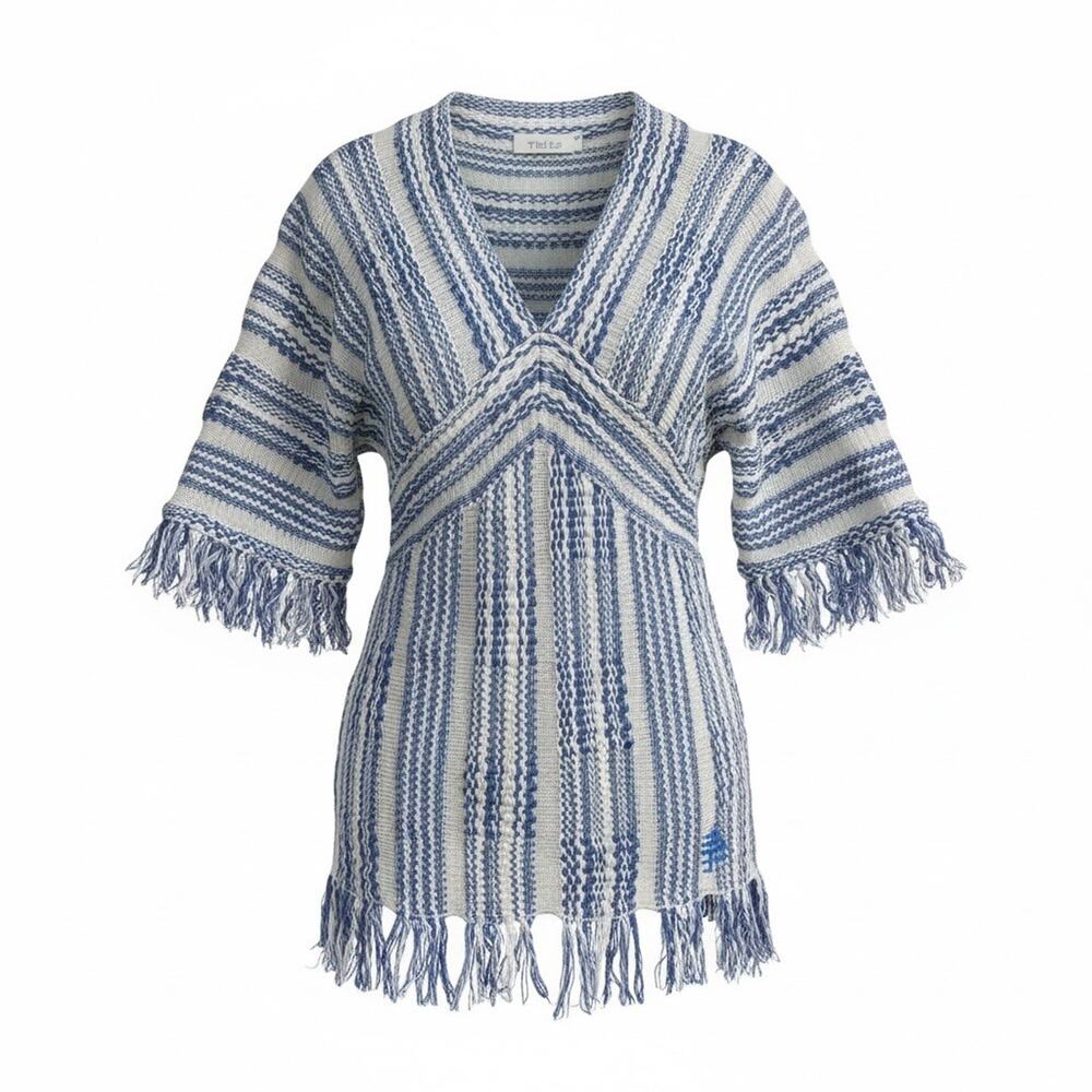 Tory Burch Woman S 70% Linen 30% cotton tunic top with fringe